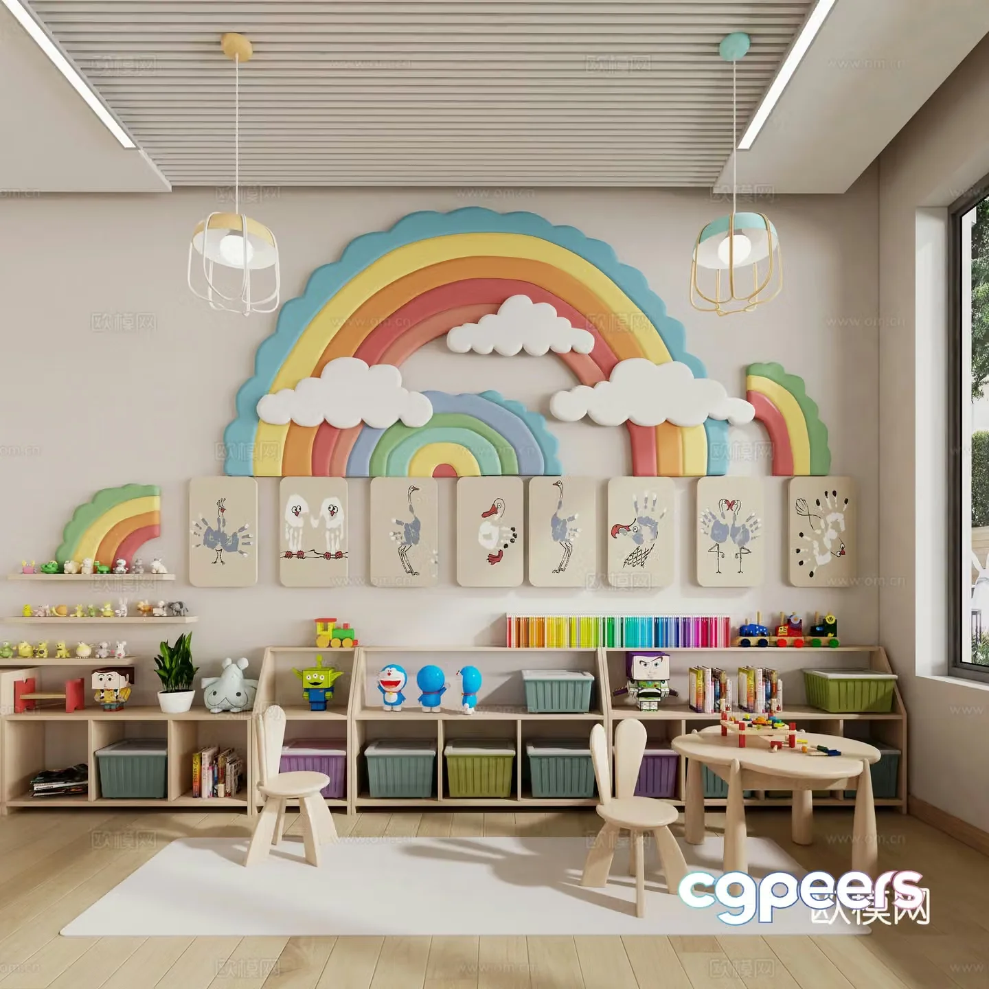 Kindergarten rainbow background wall children’s theme wall background wall 3d model
