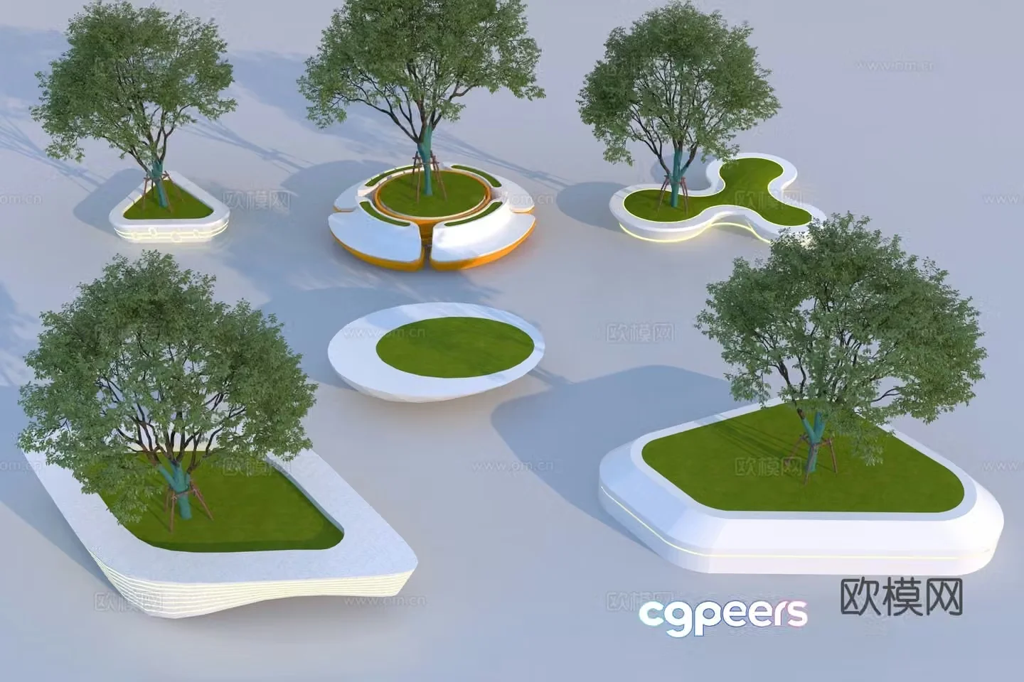Modern landscape tree pool 3d model