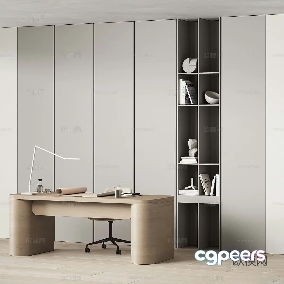 New Chinese style office desk and chair desk and chair 3D model
