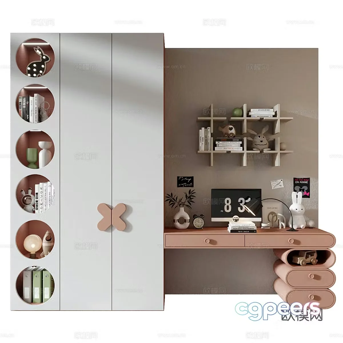 Modern children’s bookcase wardrobe 3d model