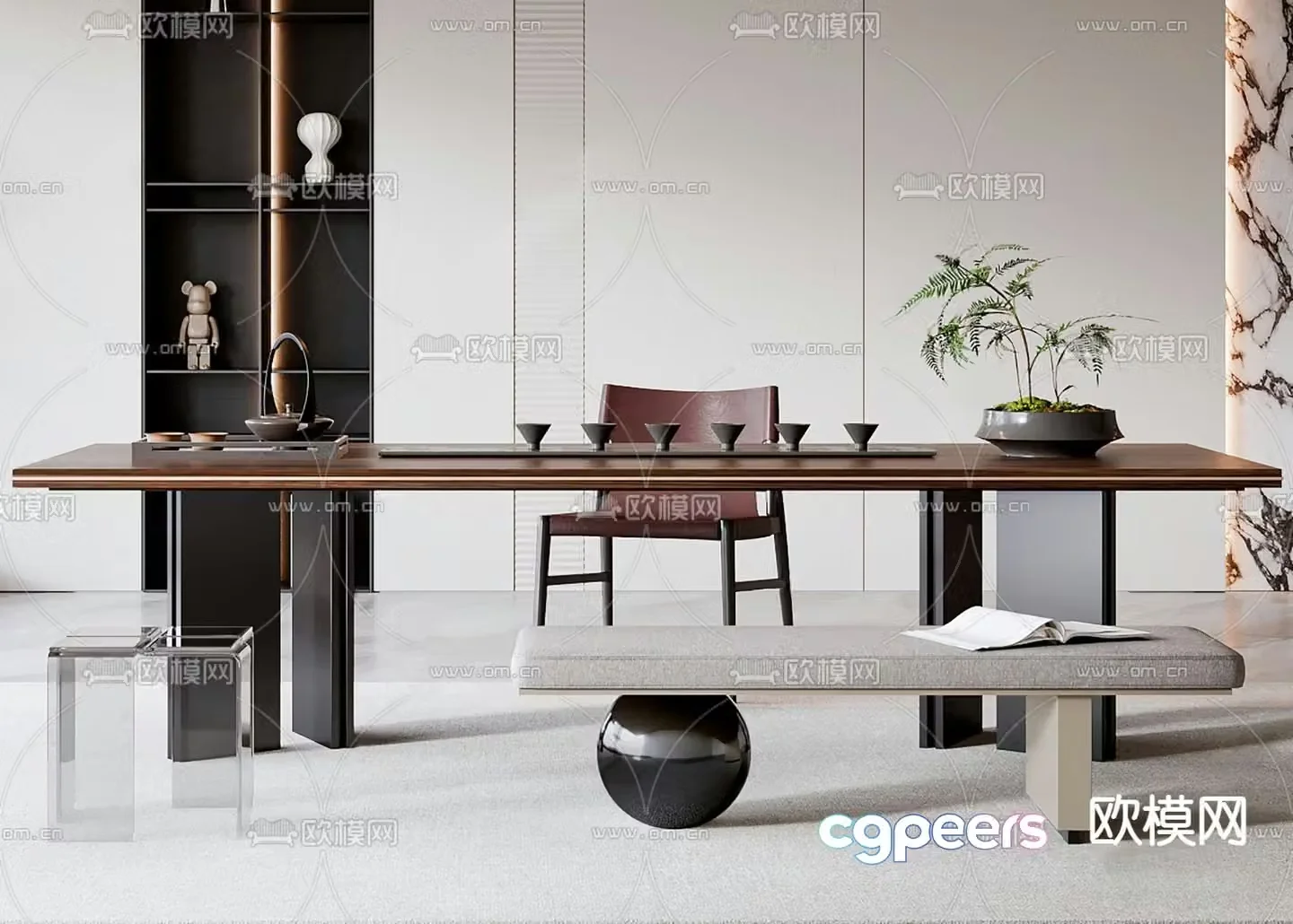 Modern tea table and chairs tea table 3d model