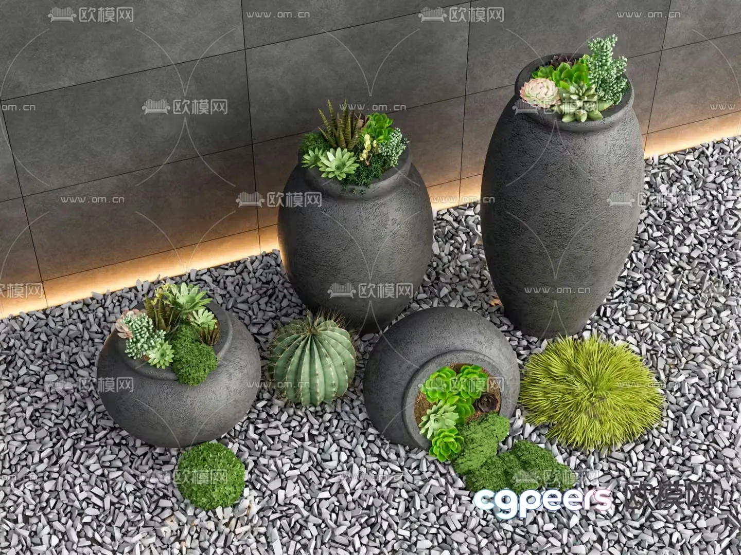 Wabi-sabi style gardening sketches pottery pots and utensils 3D model