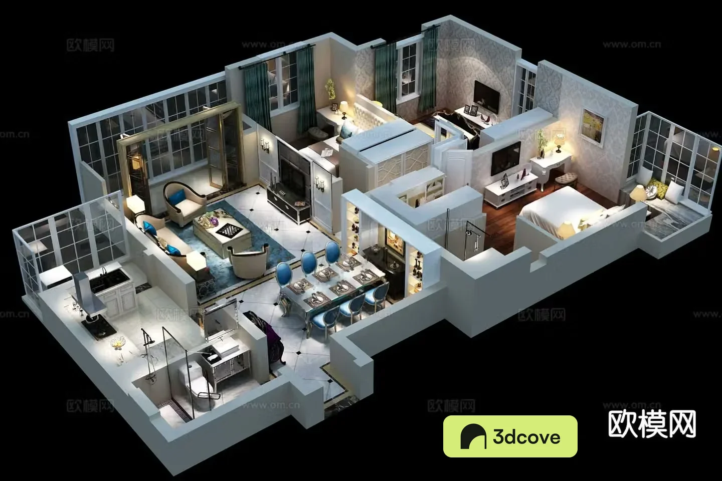 European style restaurant home decoration overall plan