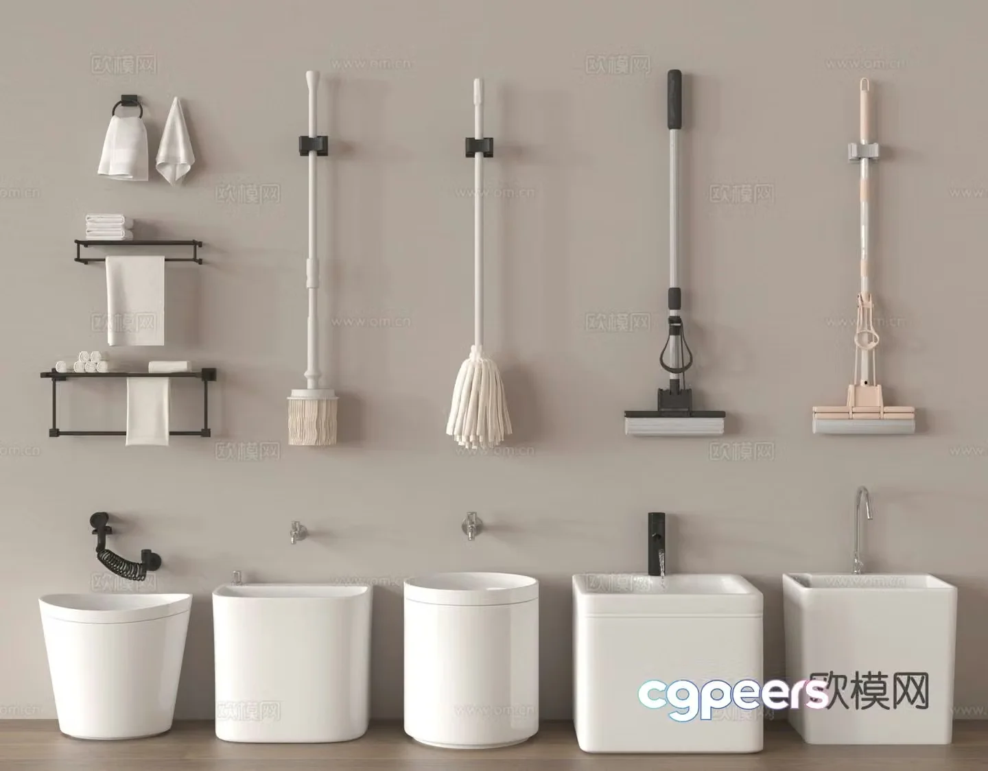 Mop Towel Rack Mop Pool 3D Model