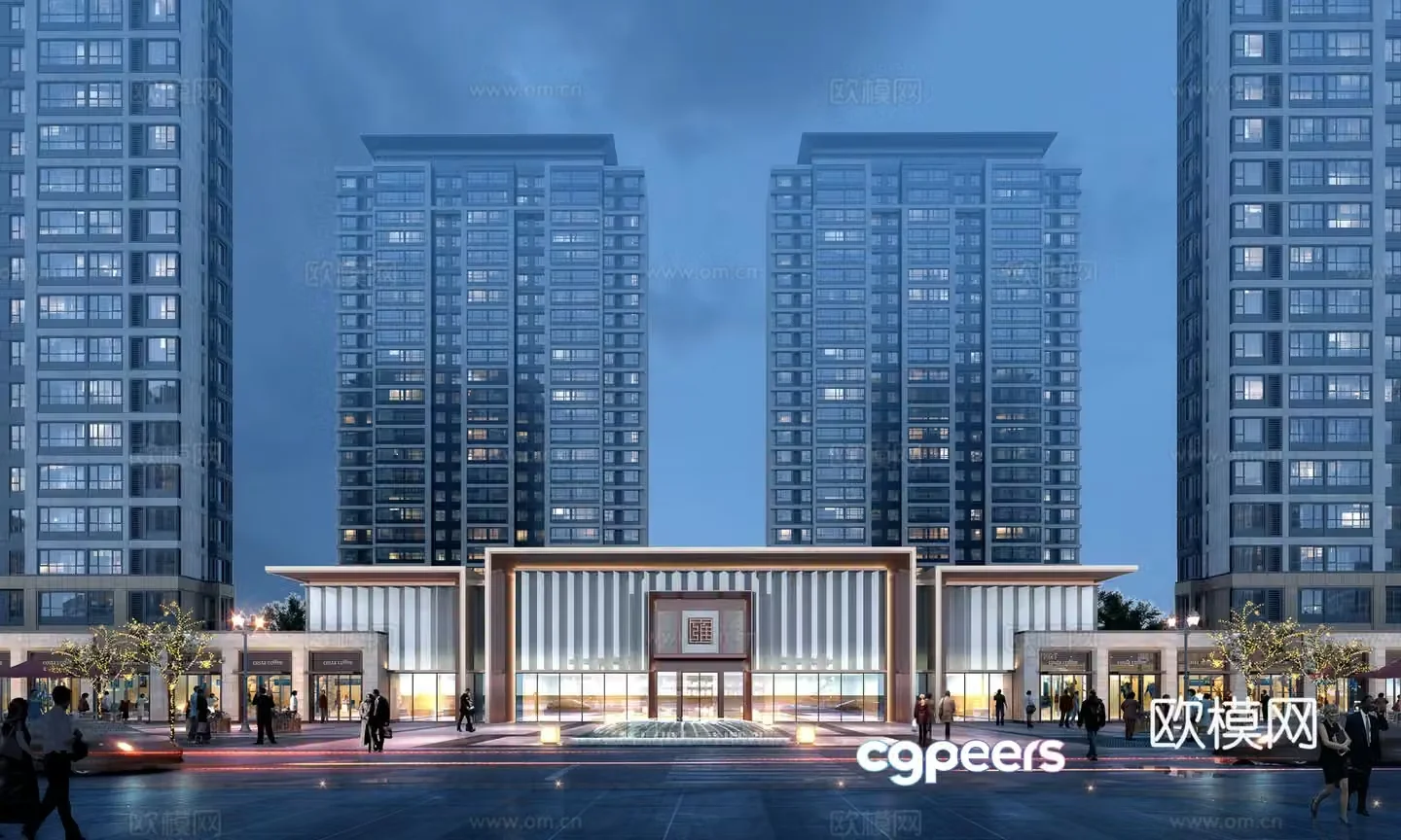 New Chinese style community gate 3D model