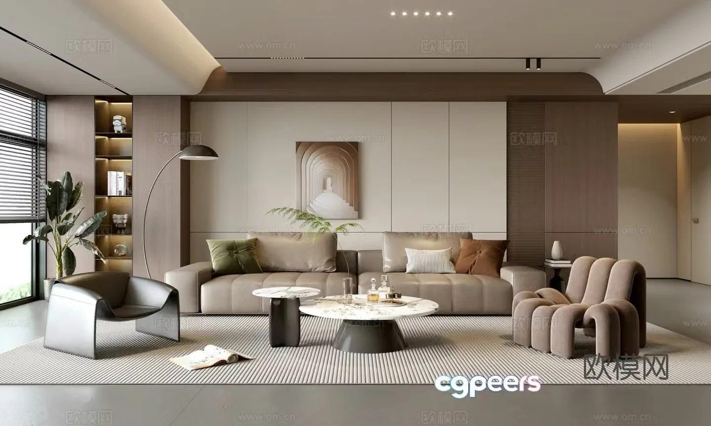 Modern simple living room balcony cabinet sofa combination coffee table sofa background wall 3d model
