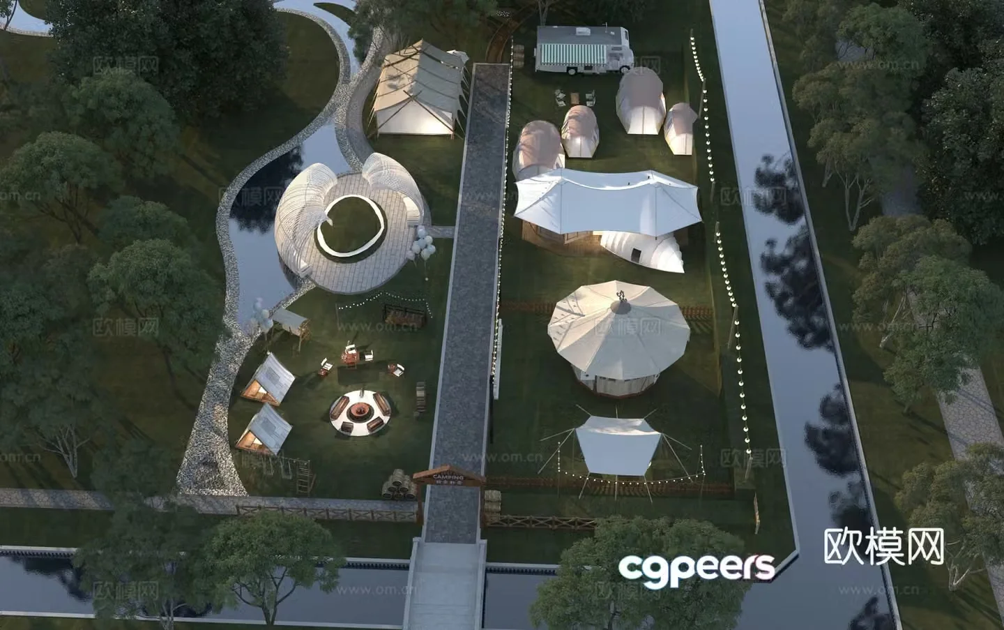 Camping Park Tent Camp 3d model