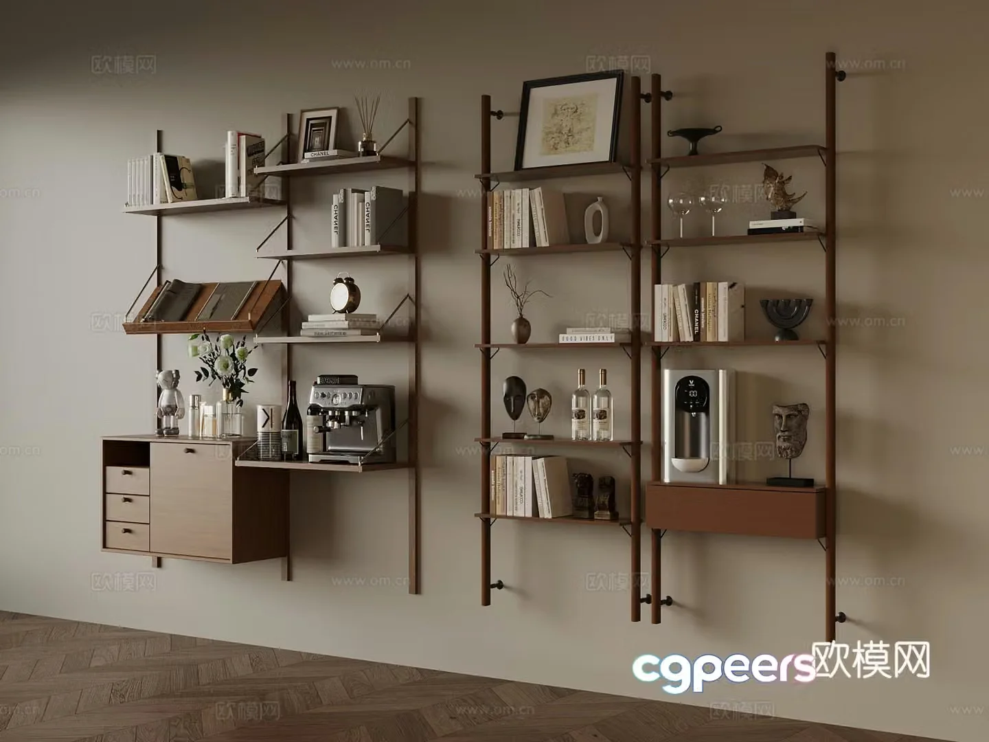 Bookshelf Middle style bookshelf Shelf Alcove 3D Model