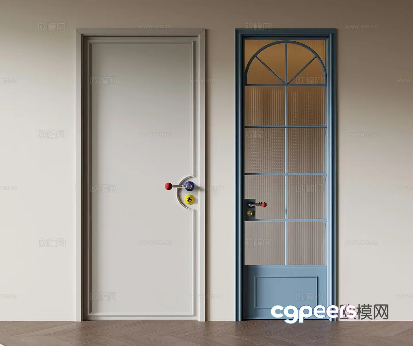 Modern single-open door glass door dopamine interior door 3d model