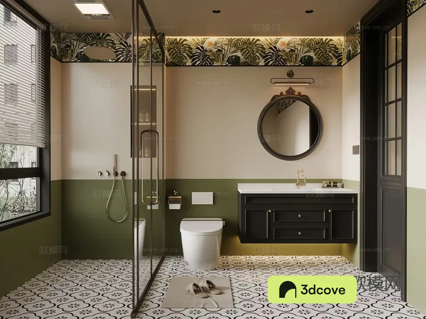 French retro style bathroom cabinet toilet rain partition