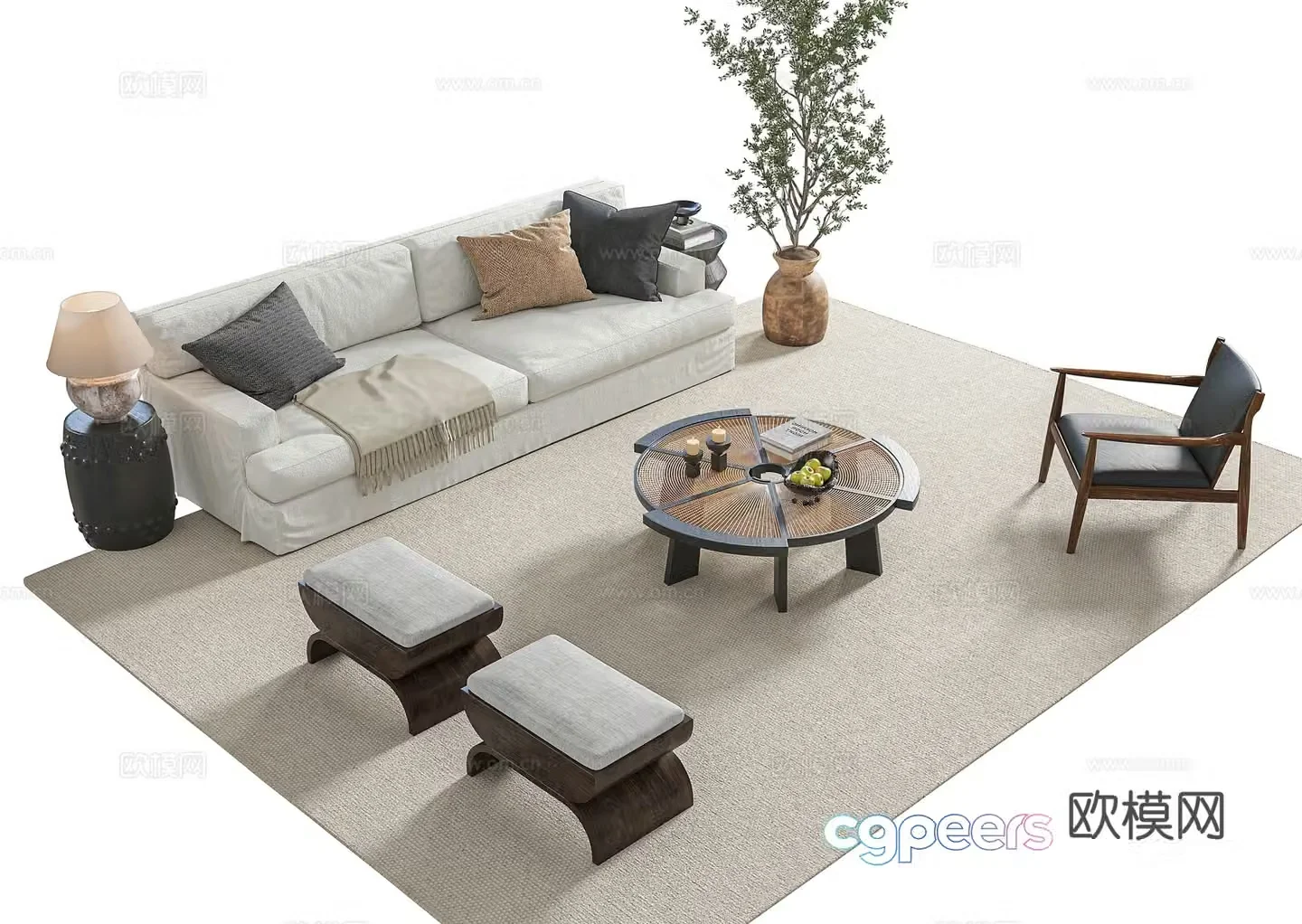 Wasabi style sofa coffee table combination 3D model