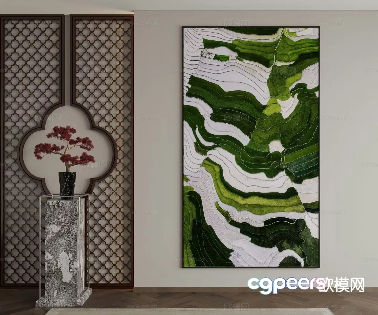 New Chinese style decorative painting texture painting hanging painting 3D model