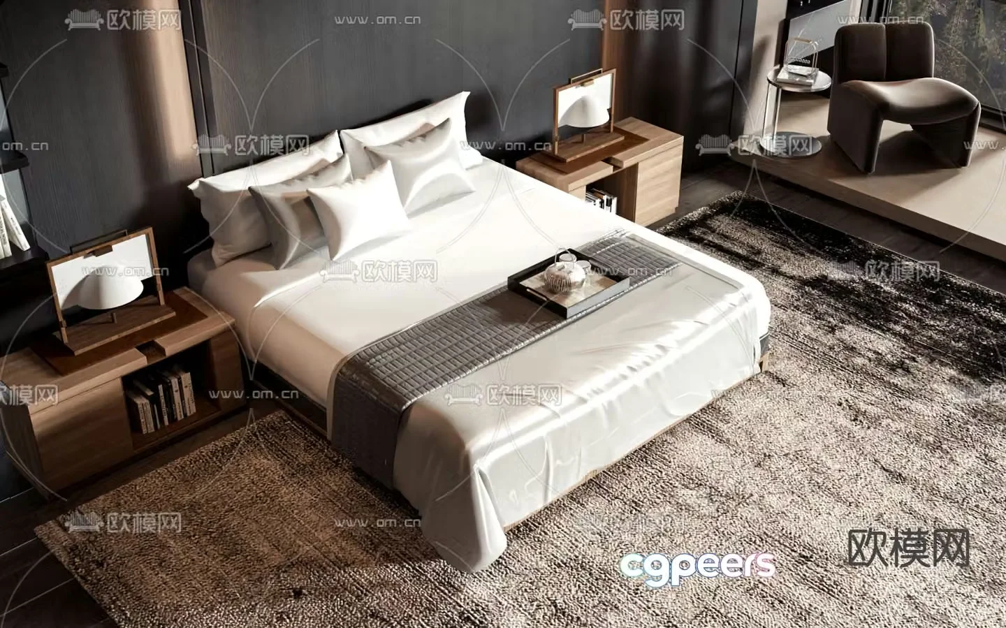 New Chinese style double bed 3d model