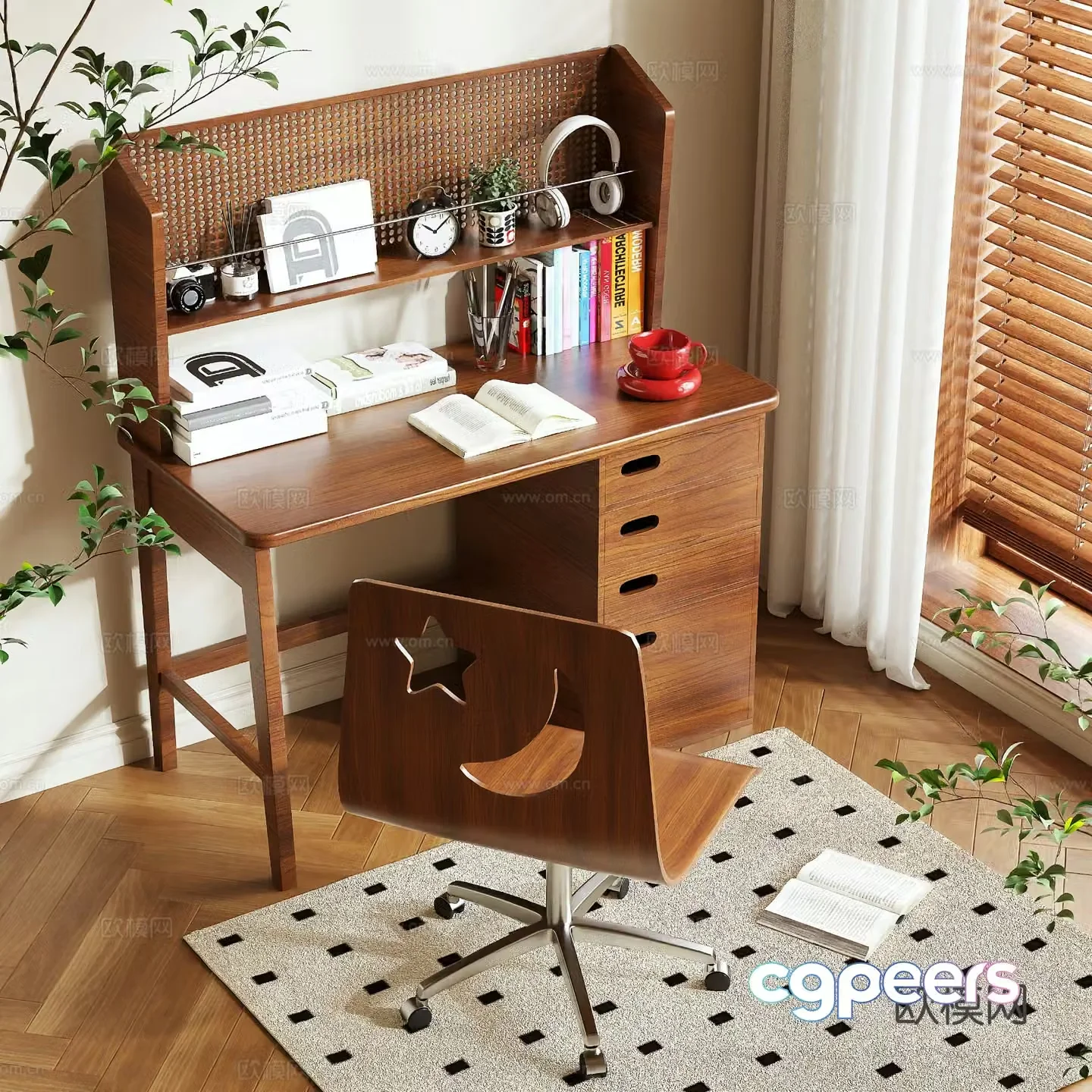 Log style desk writing desk 3d model