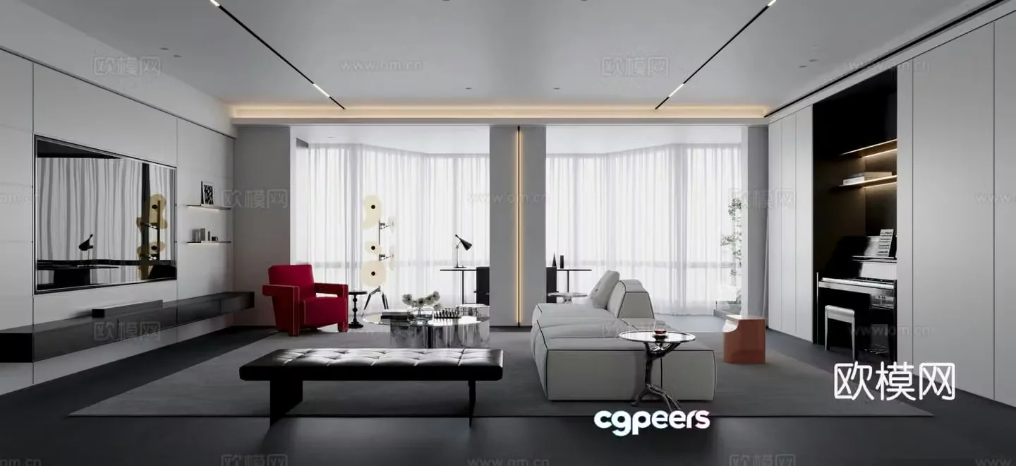 Modern living and dining room sofa coffee table carpet dining table 3d model