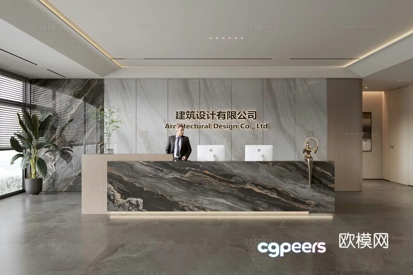 Modern company front desk reception area 3d model