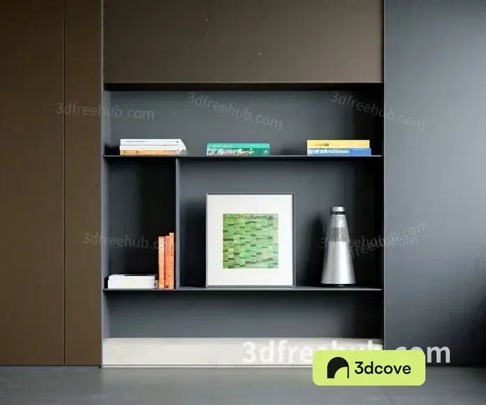 A Shelf With Books And A Picture