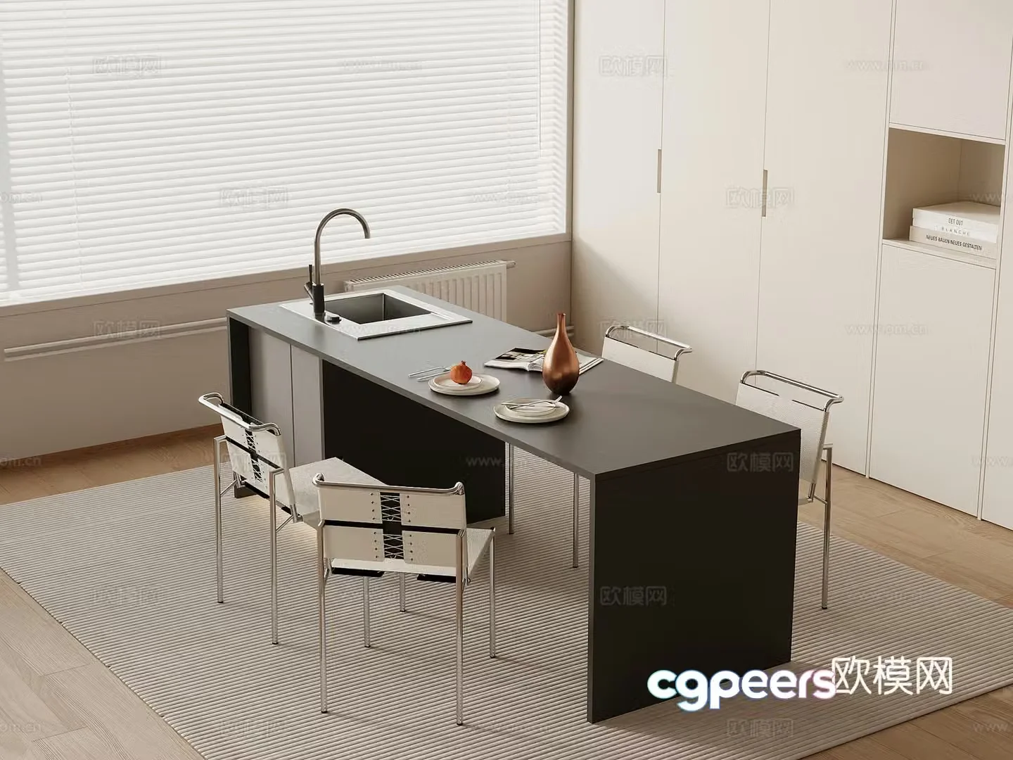 Modern simple bar island dining table dining table dining table chair 3d model