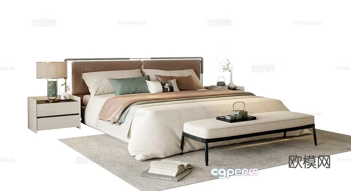 New Chinese style double bed 3d model