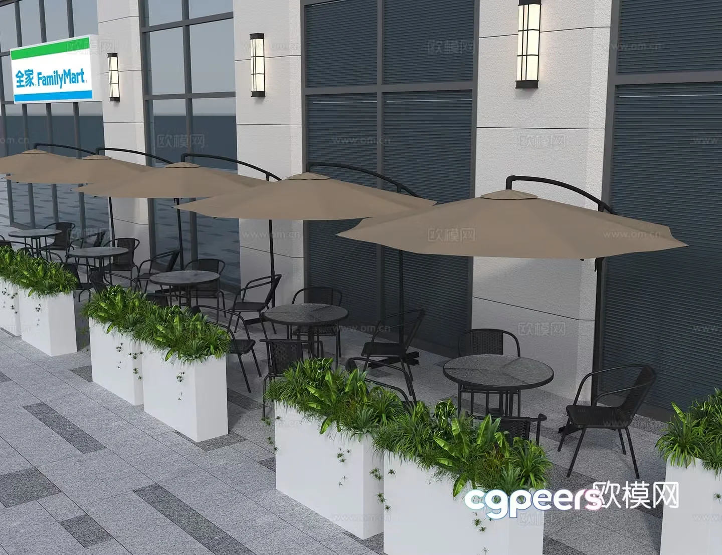 Slot table and chairs outdoor table and chairs open-air exterior 3D model