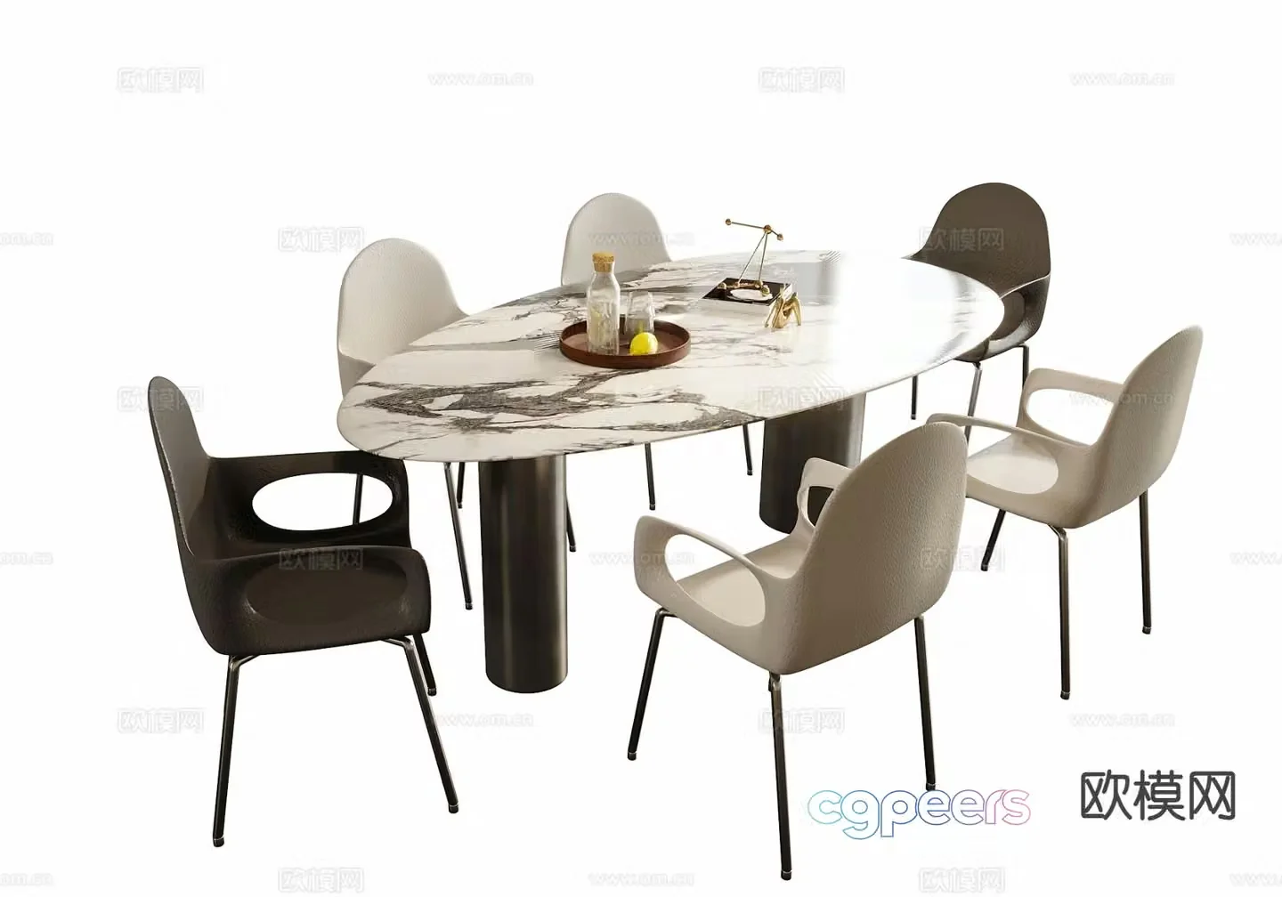Modern oval dining table and chair 3d model
