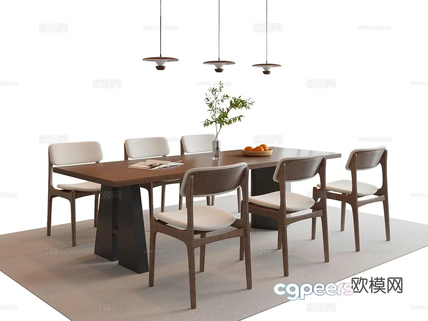 Modern medieval dining table and chair 3D model
