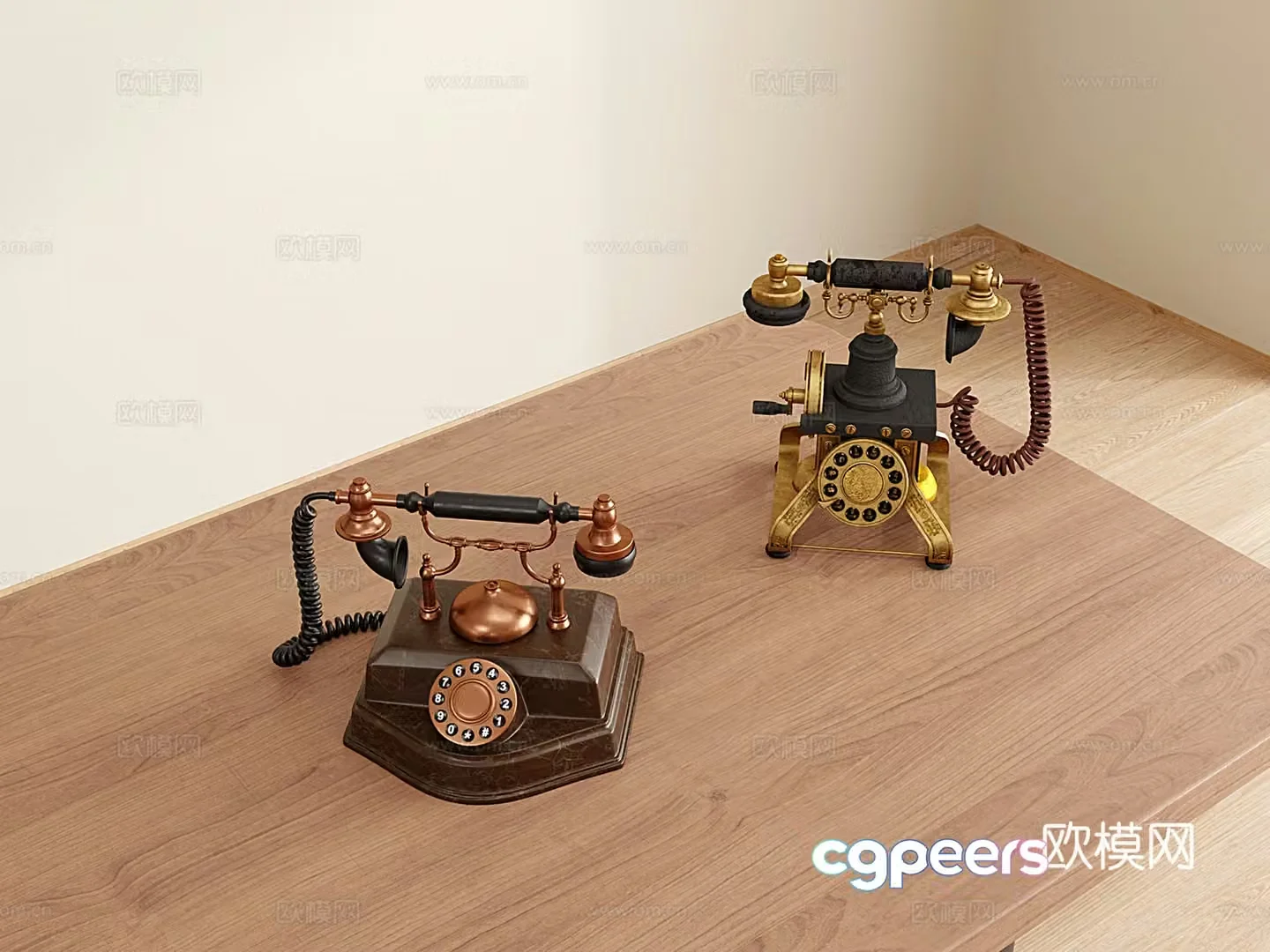 European retro vintage telephone landline nostalgic telephone communication equipment dial phone 3d model