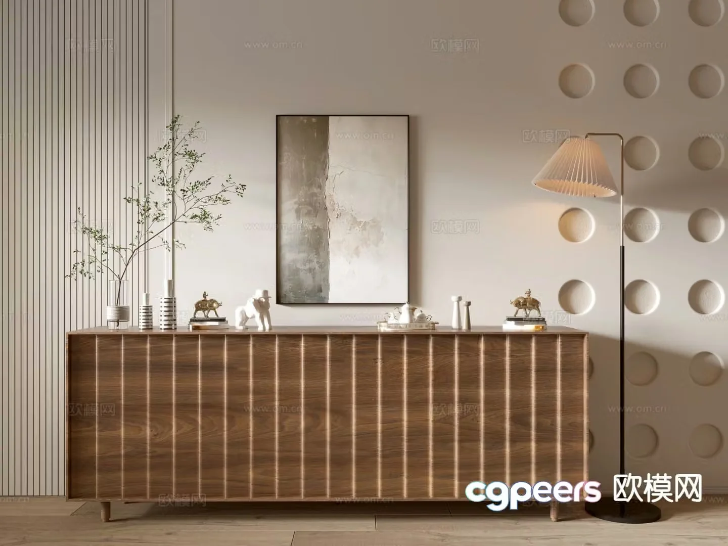 Log style low cabinet side cabinet entrance cabinet 3D model