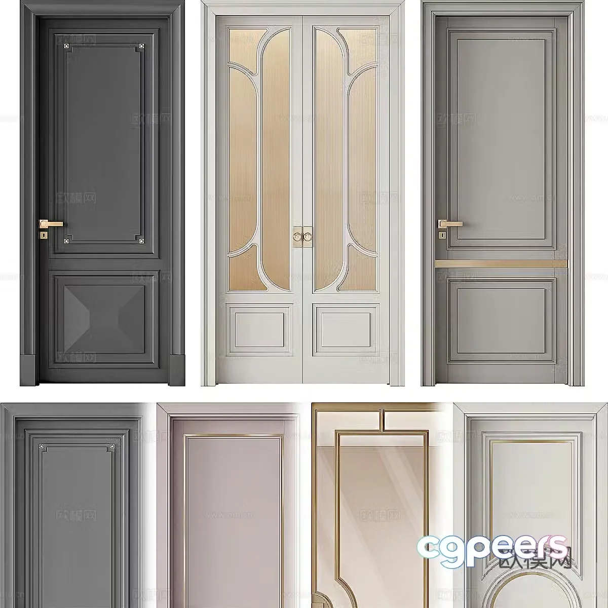 Neoclassical suit door double door kitchen door 3d model