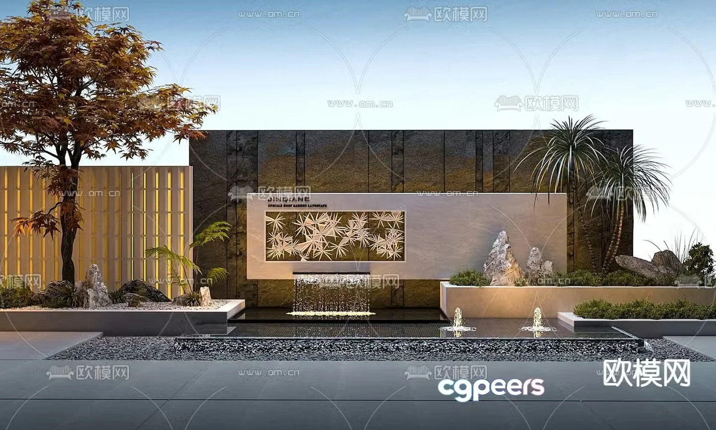 Fountain sketch 3D model of stacked water feature wall