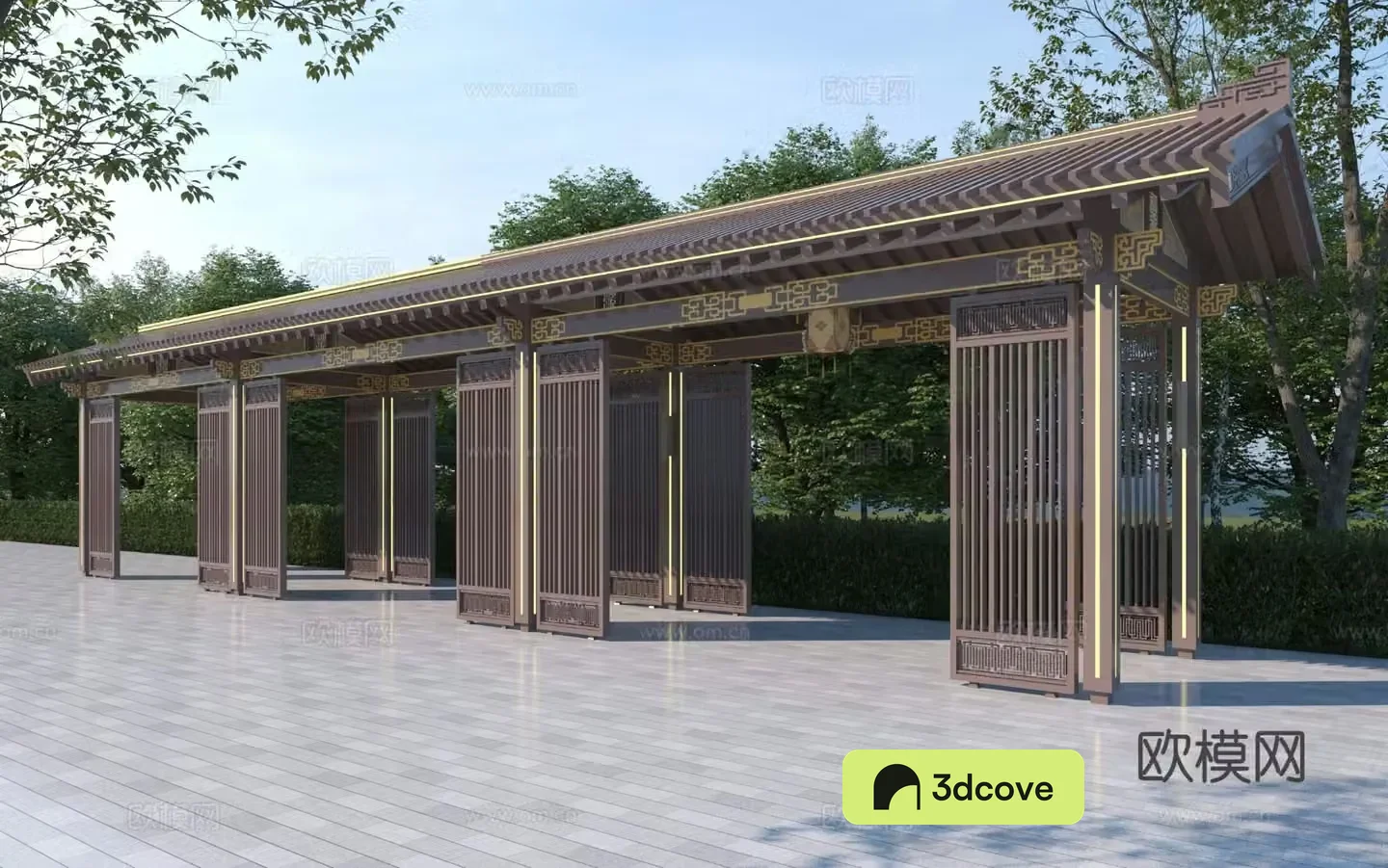 New Chinese style corridor corridor 3D model