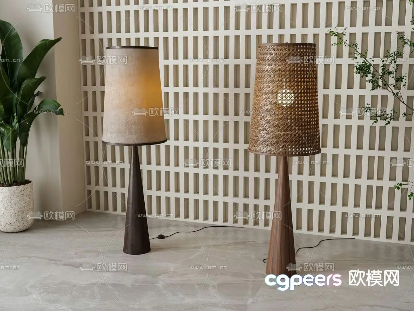Medieval style floor lamp rattan floor lamp 3d model