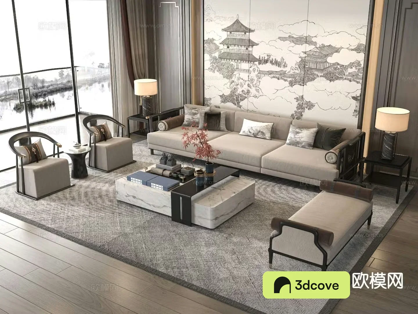 New Chinese style modular sofa d model