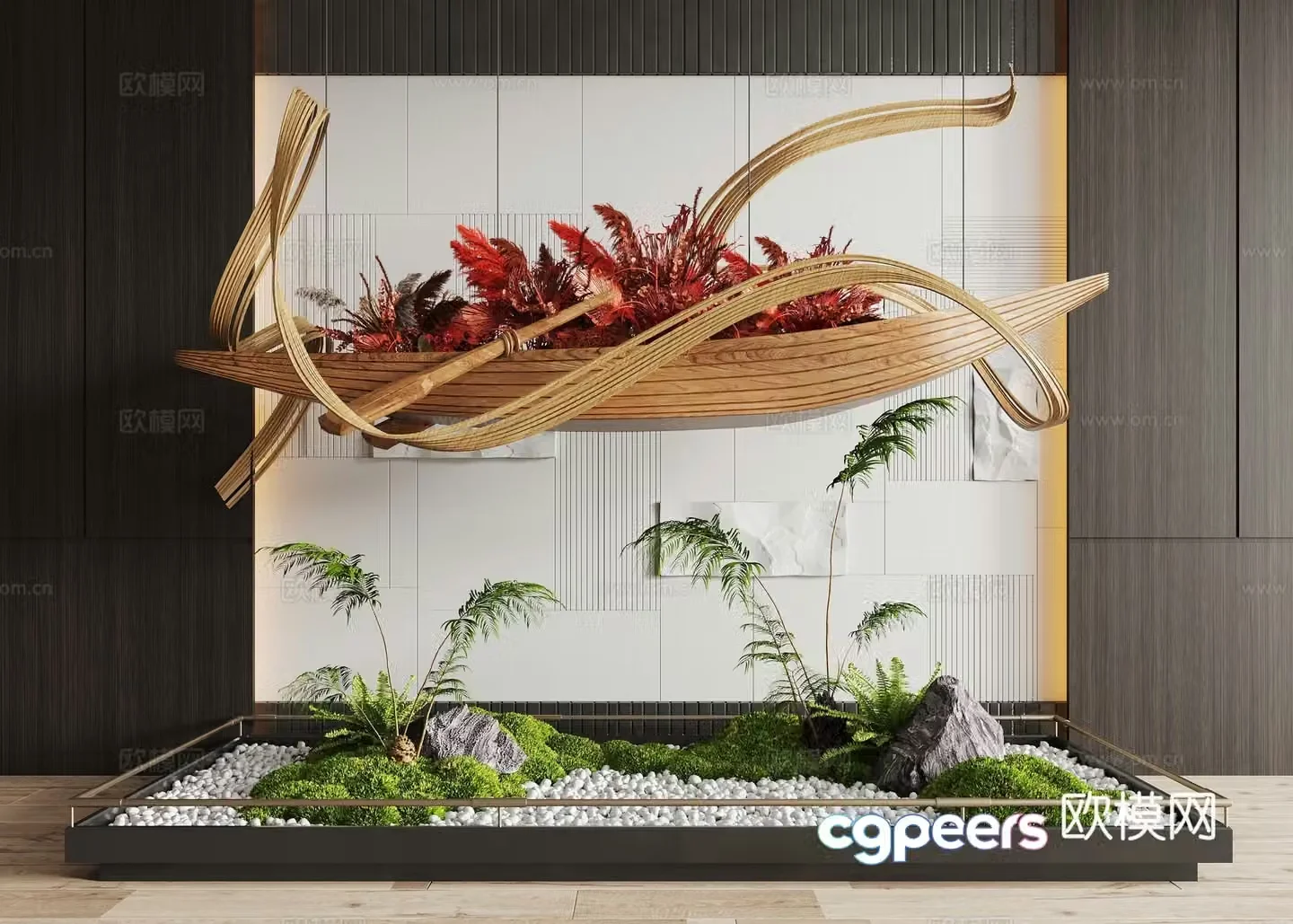Modern interior landscape landscaping Moss landscape landscape sketch rattan weaving installation art installation 3d model