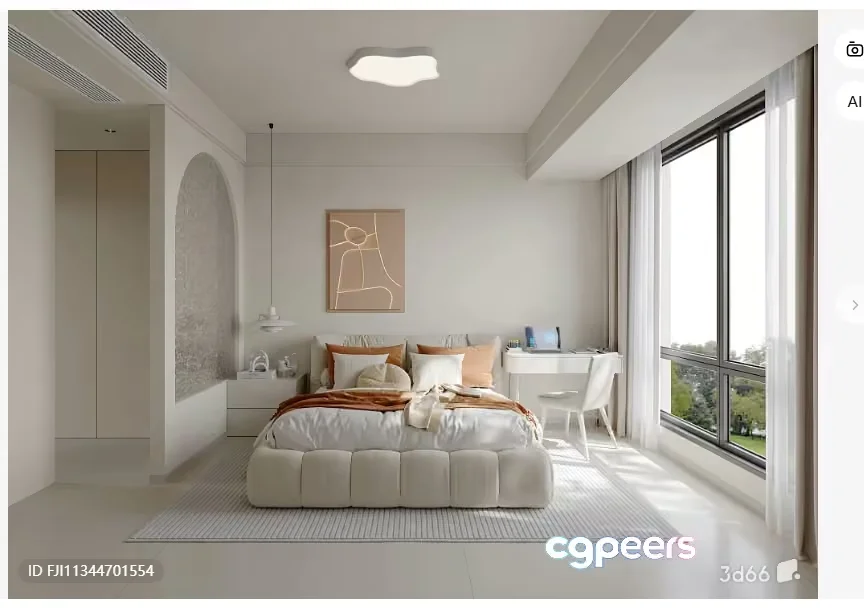 Modern Neutral-Toned Bedroom 3D Model – 5605 – VRAY Render