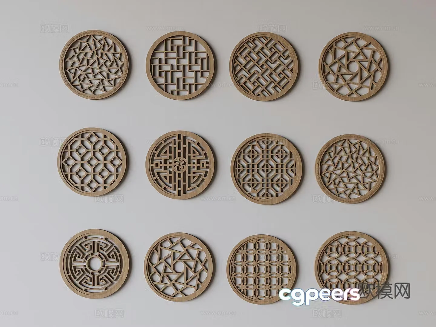 Chinese style openwork window hollow window lattice window 3d model