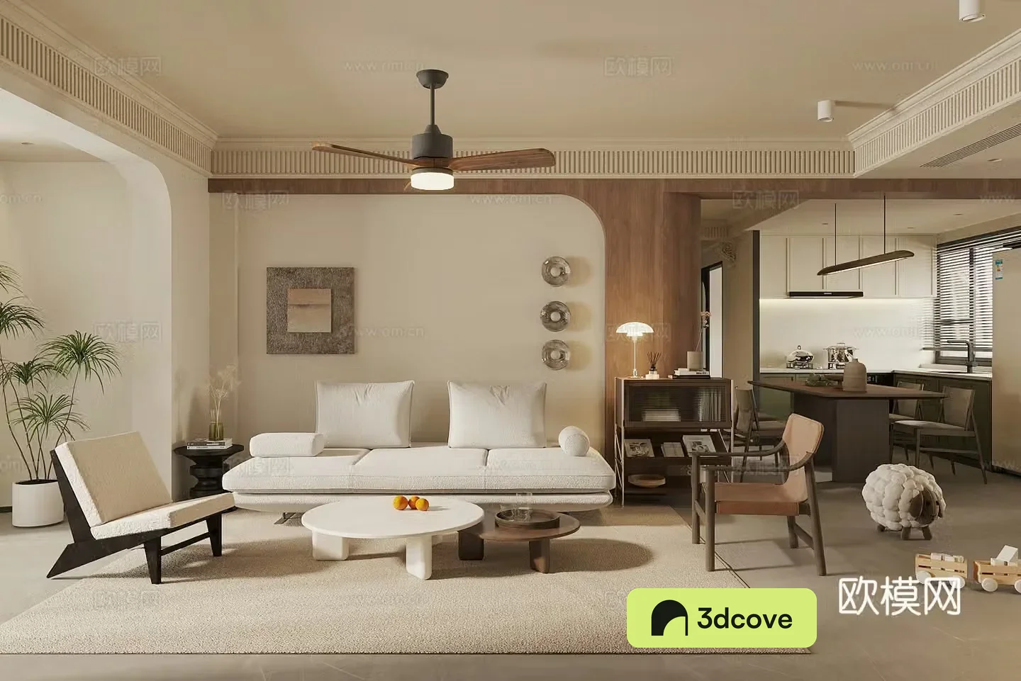 Middle style living restaurant horizontal living restaurant sofa and coffee table combination medieval style dining table and chairs leisure chairs 3D model