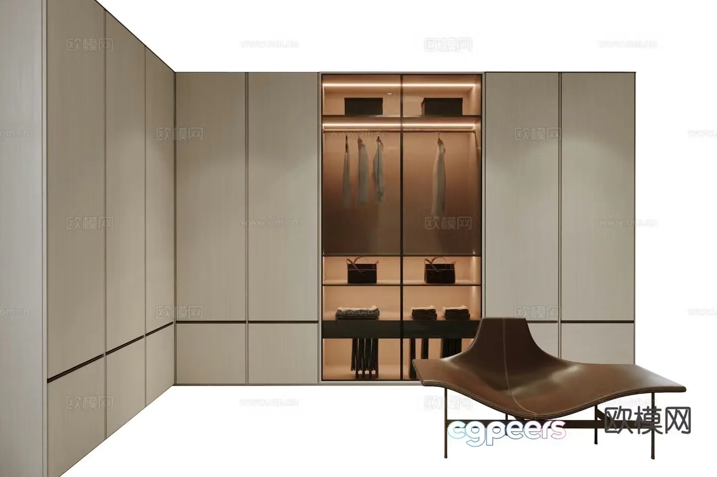 Modern corner wardrobe glass wardrobe 3d model