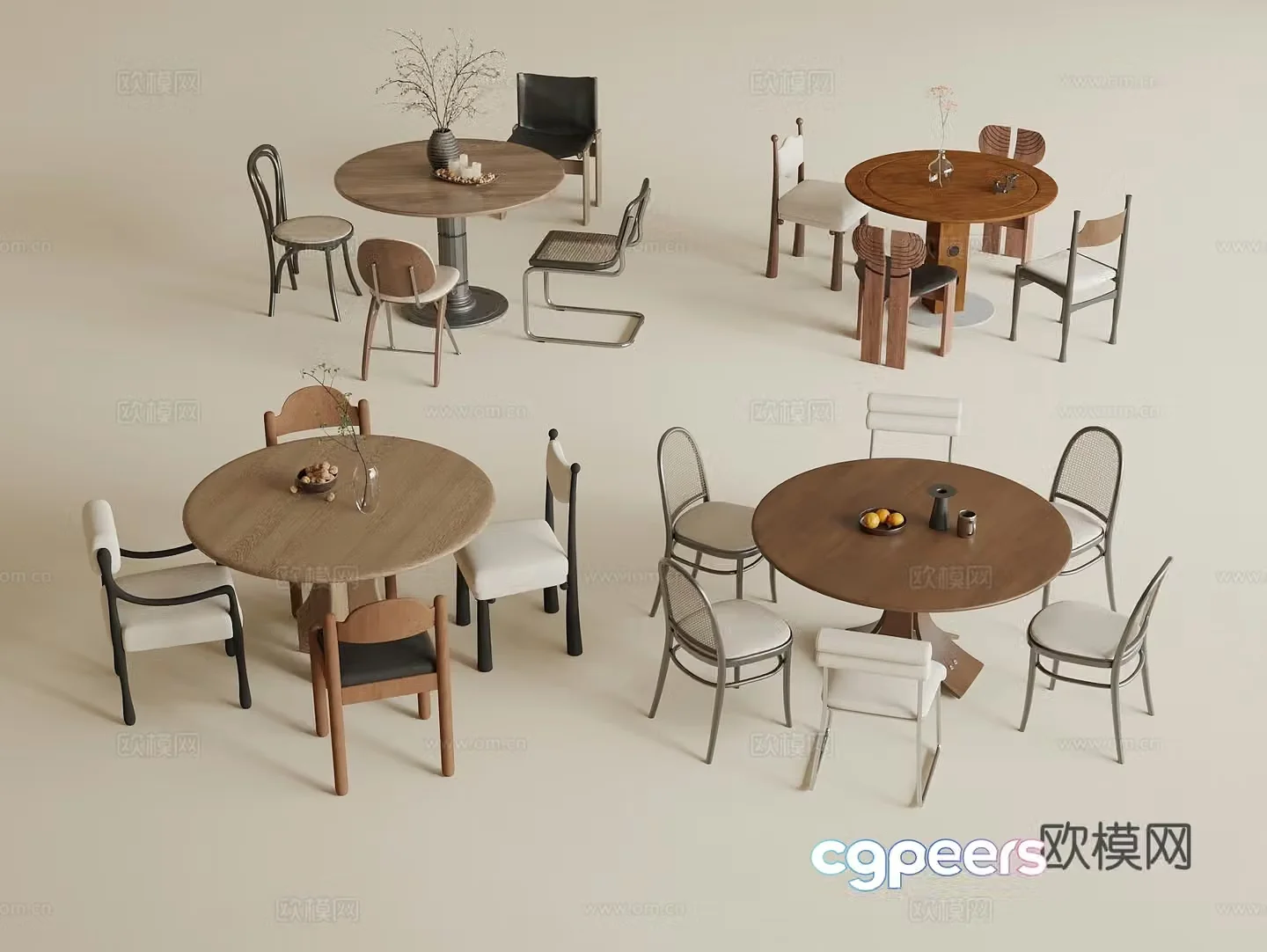 Medium style round dining table and chairs Wasabi Medium style round dining table and chairs Single chair 3D model