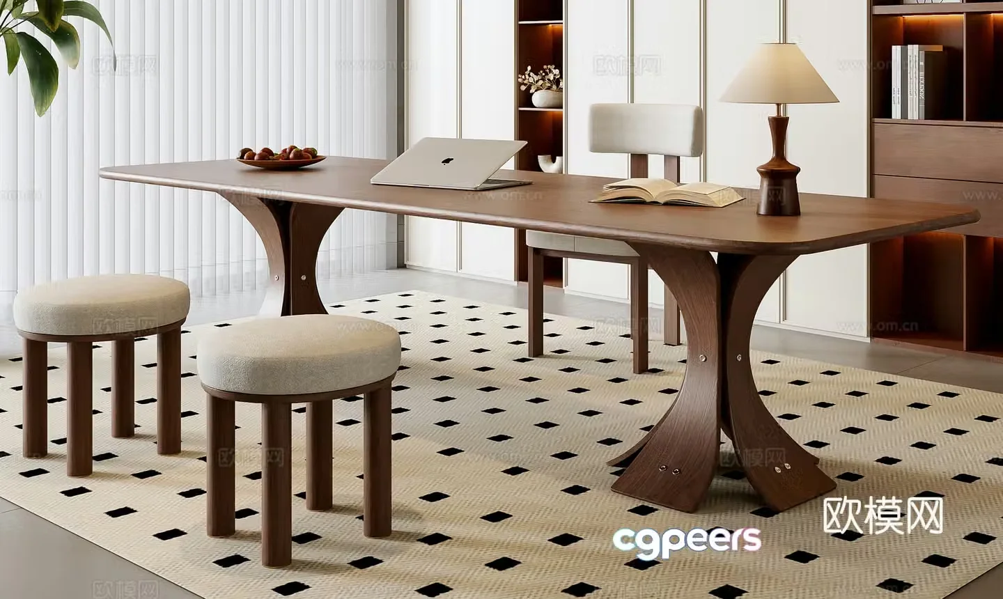 Medium style desk and chair combination 3D model
