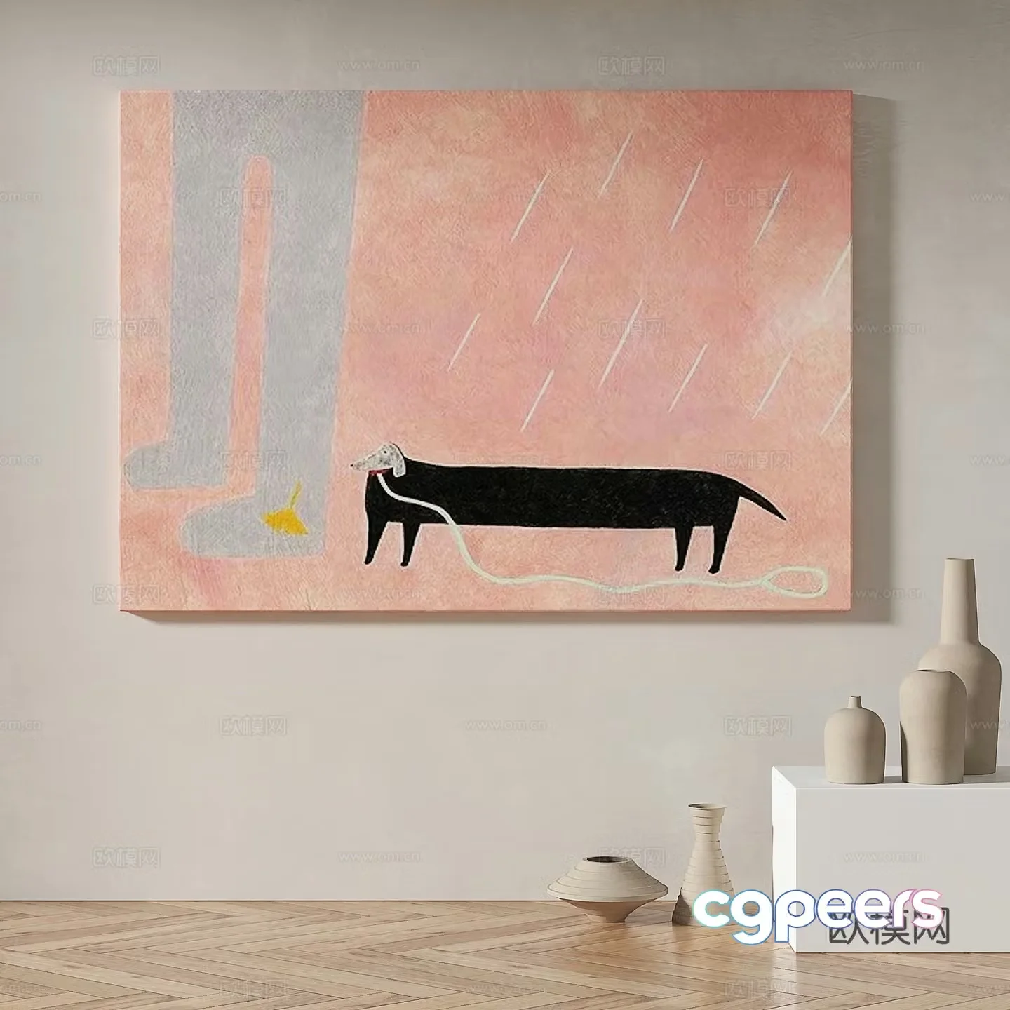 Modern simple abstract retro oil painting cream style decorative painting 3d model