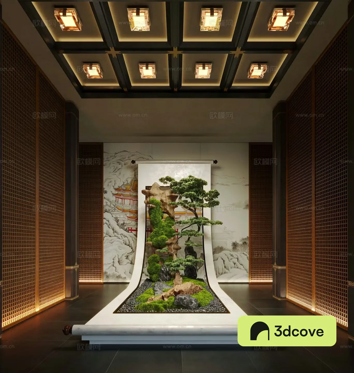 New Chinese art installation scroll installation indoor landscaping
