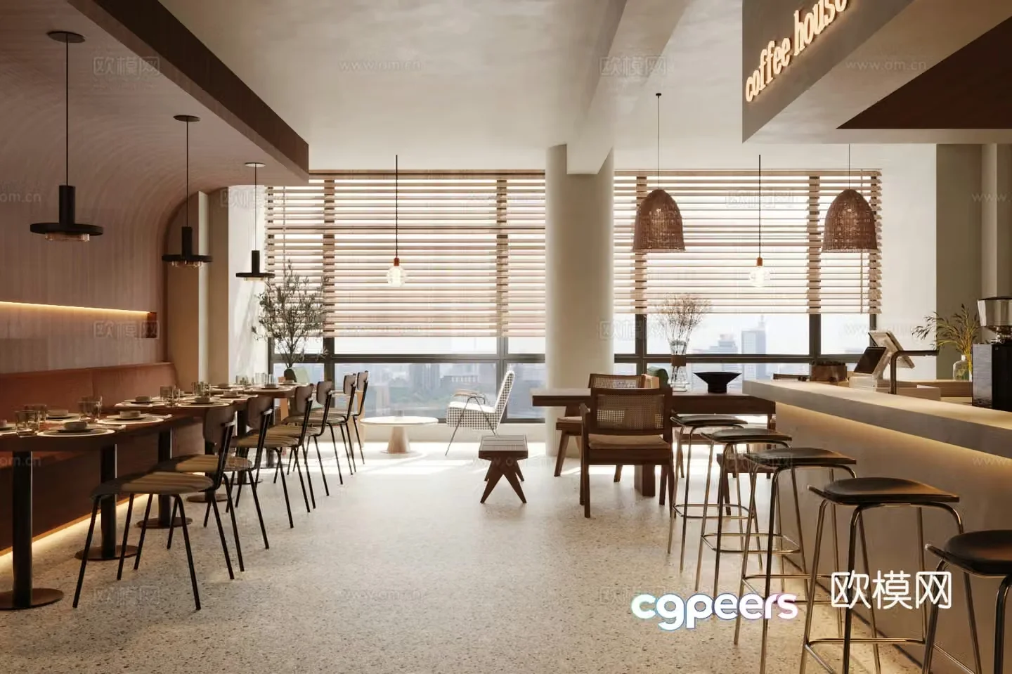Industrial style cafe milk tea shop western restaurant tea room coffee table and chair water bar bar stool 3D model