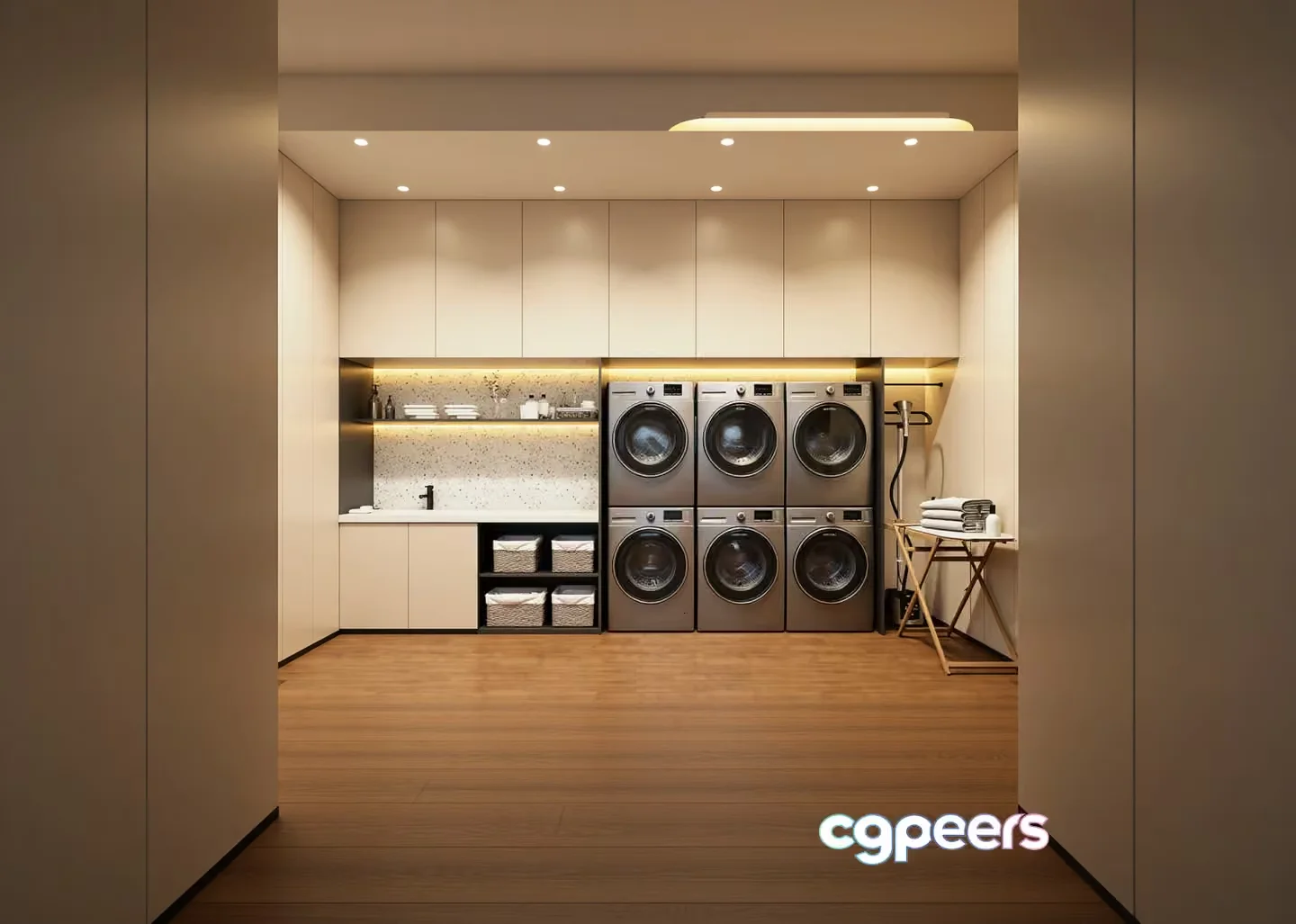 A Laundry Room With Stainless Steel Appliances 3D Model – 7226 – VRAY Render