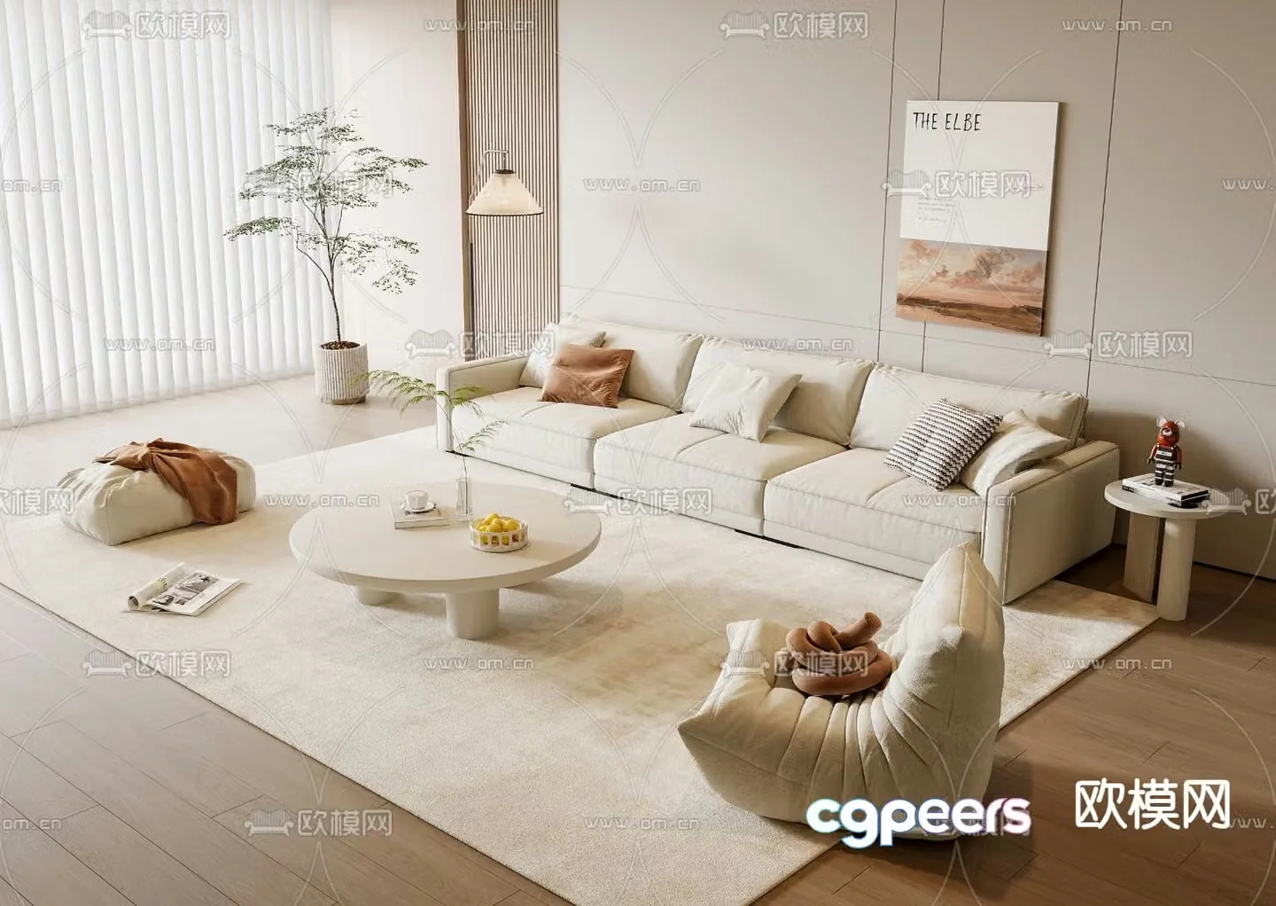 Cream style sofa modular sofa 3d model