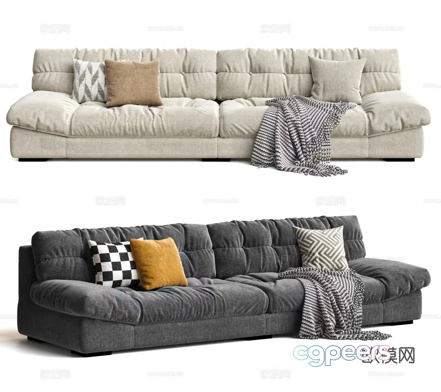 BAXTER modern Italian cream style double sofa cloud sofa 3d model