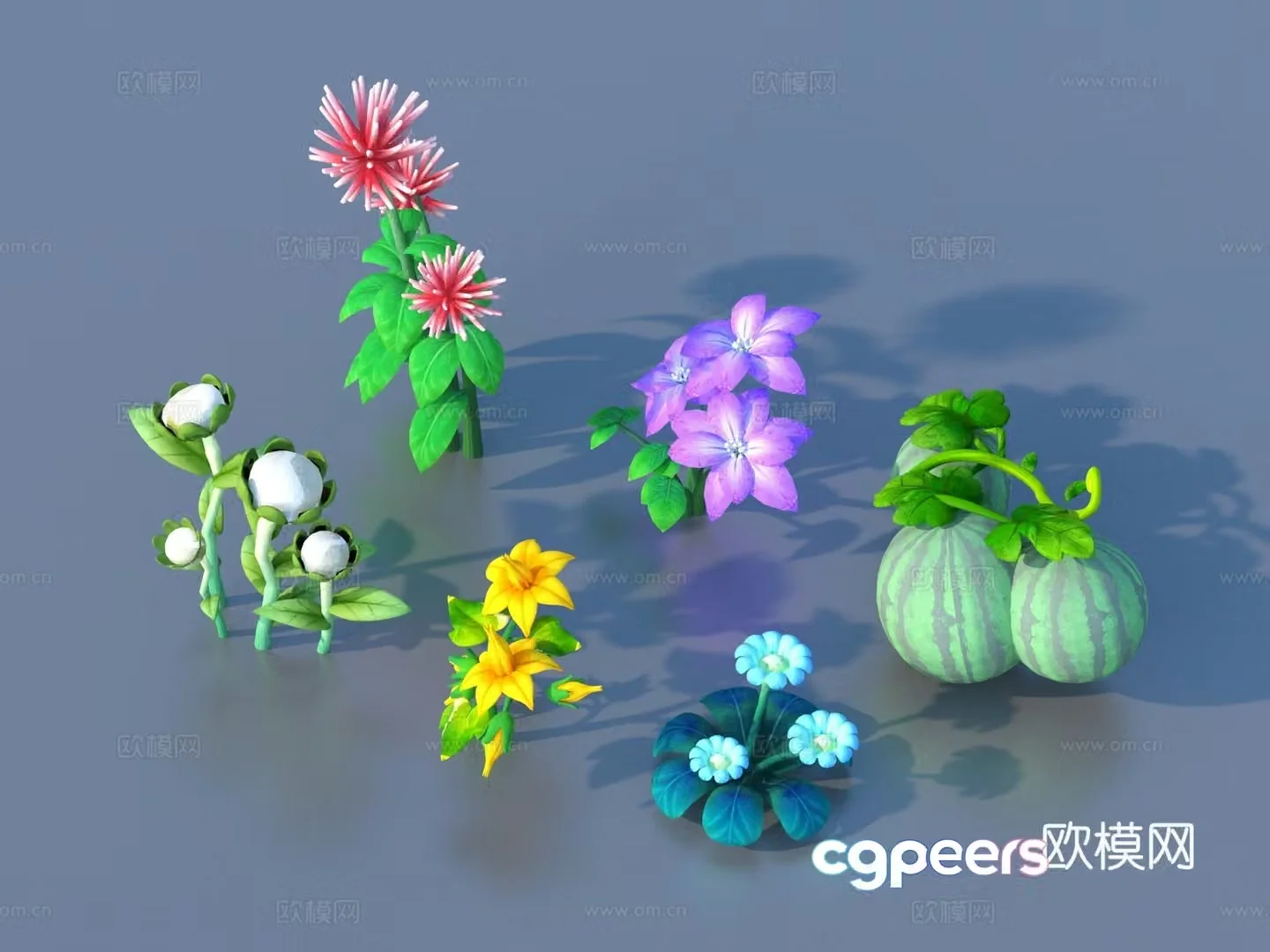 Cartoon Plants Shrub Flowers and Plants 3d Model