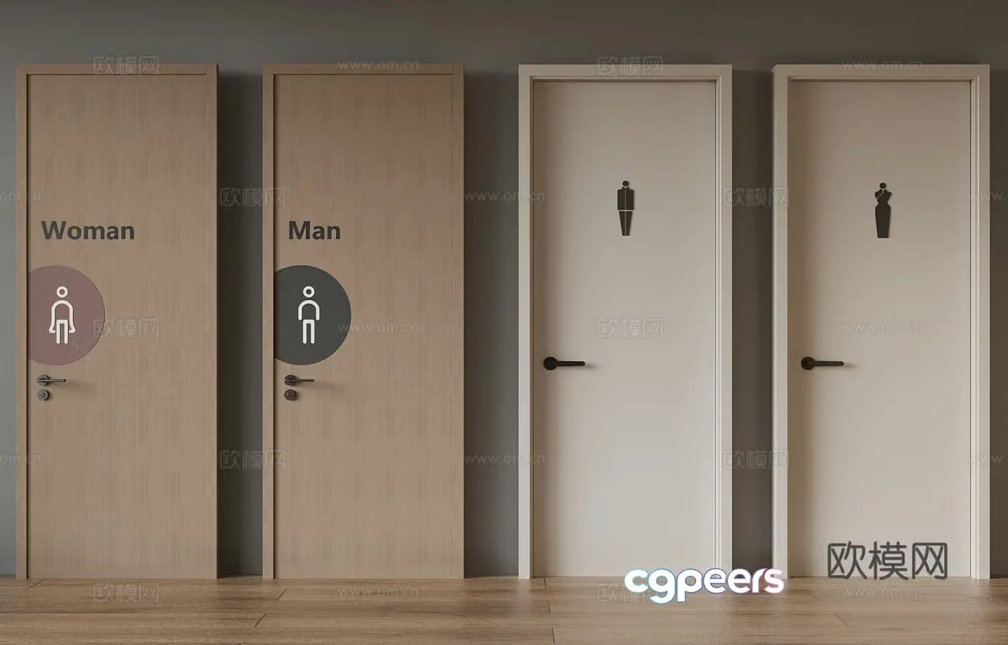 Modern public bathroom door 3d model