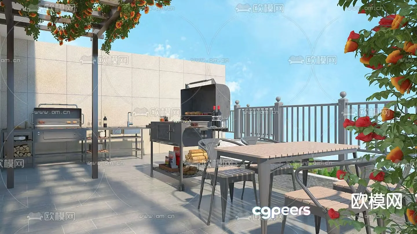 Modern balcony terrace roof garden 3d model