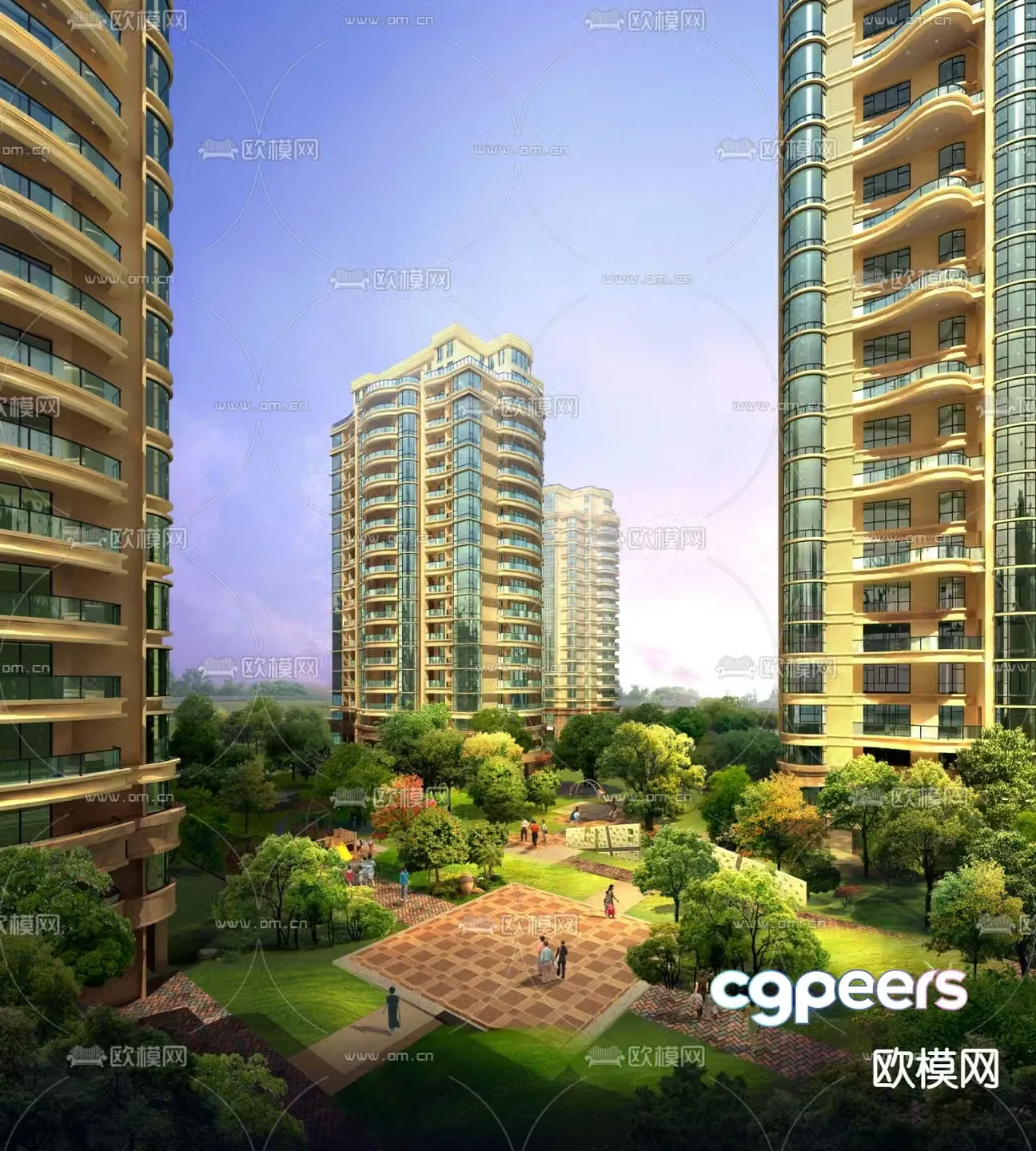 Modern residential area garden landscape 3D model